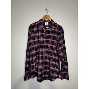 Brooks Brothers Men's Regent Long Sleeve Button Up Shirt Red Blue Plaid Large